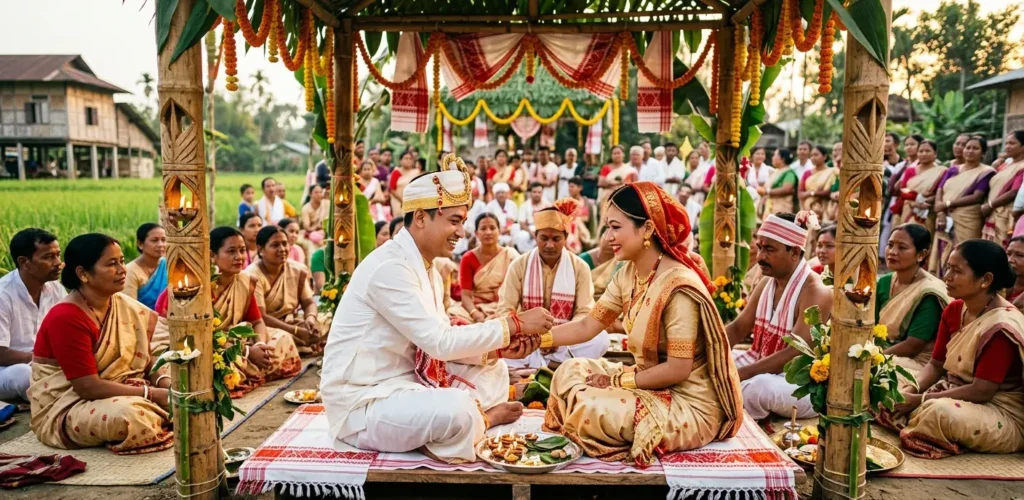 traditional assamese wedding ceremony couple marriage ritual guwahati matrimonial service