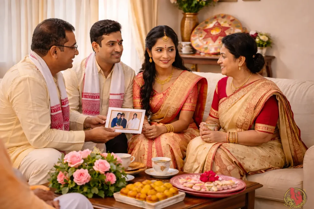 Assamese family discussing marriage proposal with Royal Weddings matrimonial consultant Guwahati